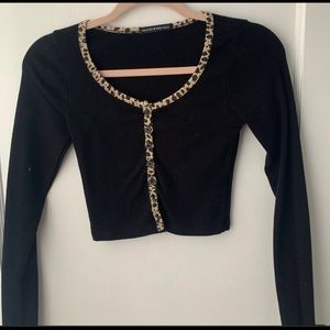 Brandy Melville Black and Cheetah Print Long Sleeve Top